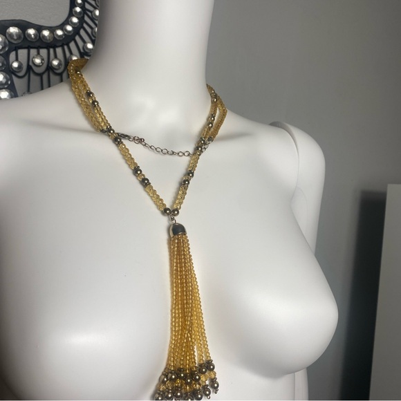 Tassel necklace with crystal beads, citrine and brass beads 44”in - Picture 4 of 10